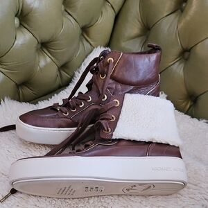 Michael Kors Brown Leather High-Top Sneakers